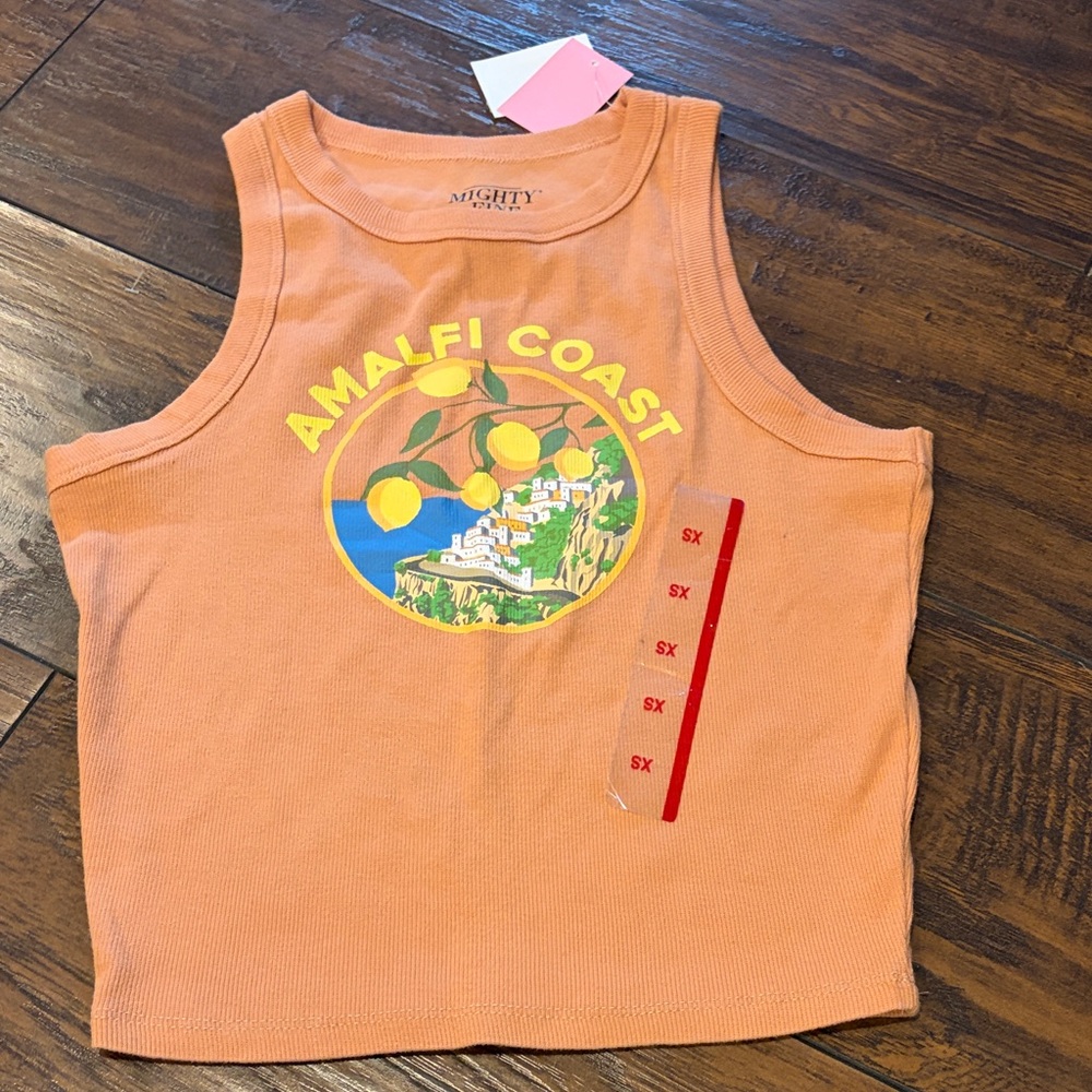 Mighty Fine Peach Orange Amalfi Coast Graphic Crop Tank